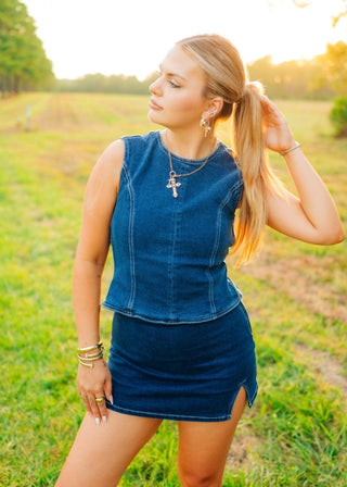 Dark Wash Denim Open Back Set | Select Trends Boutique
