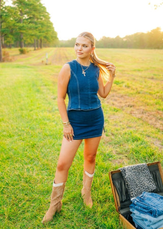 Dark Wash Denim Open Back Set | Select Trends Boutique