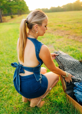 Dark Wash Denim Open Back Set | Select Trends Boutique
