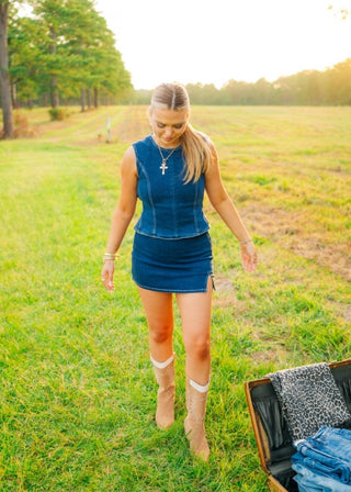 Dark Wash Denim Open Back Set | Select Trends Boutique
