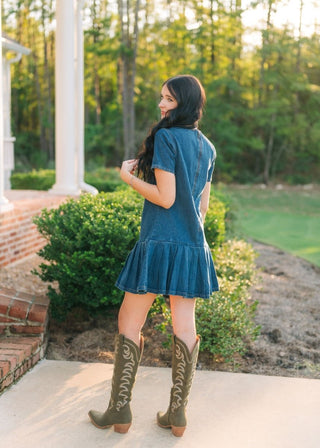 Dark Wash Denim Pleated Hem Dress | Select Trends Boutique