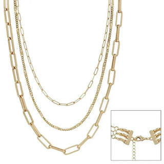 Matte Gold 3 Layered Chain Necklace