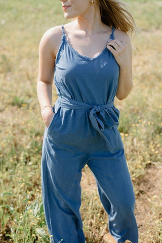 Denim Blue Smocked Jumpsuit | Select Trends Boutique