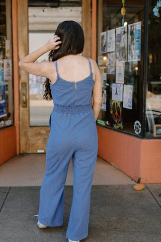 Denim Blue Smocked Jumpsuit | Select Trends Boutique