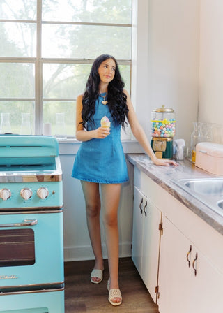 Denim Boat Neck Fitted Dress | Select Trends Boutique