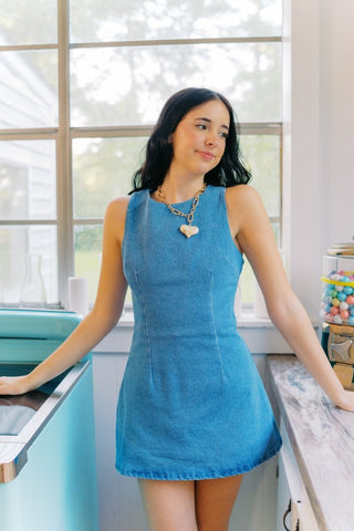 Denim Boat Neck Fitted Dress | Select Trends Boutique
