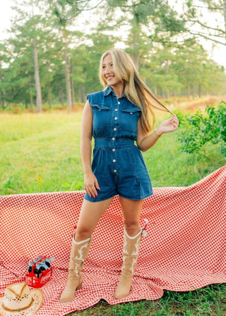 Denim Button Down Romper | Select Trends Boutique