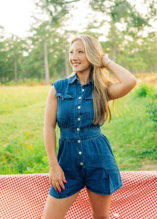 Denim Button Down Romper | Select Trends Boutique