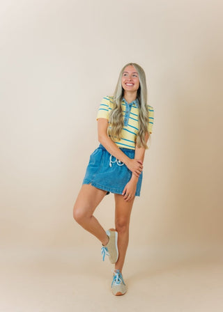Denim Drawstring Mini Skort | Select Trends Boutique