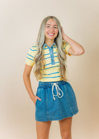 Denim Drawstring Mini Skort | Select Trends Boutique
