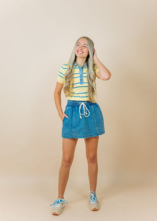 Denim Drawstring Mini Skort | Select Trends Boutique