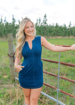 Denim Fitted Sleeveless Mini Dress | Select Trends Boutique
