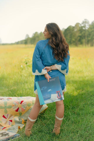 Denim Lace Trim Bell Sleeve Dress | Select Trends Boutique