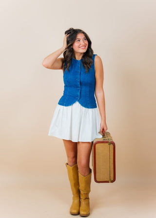 Denim Pleated Hem Mini Dress | Select Trends Boutique