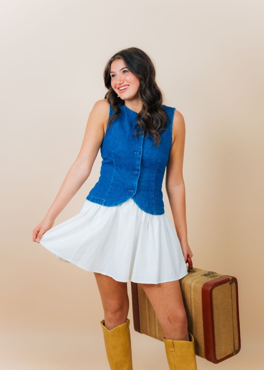 Denim Pleated Hem Mini Dress