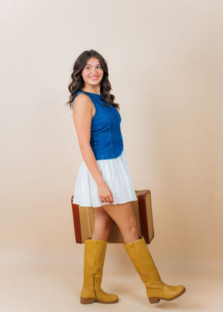 Denim Pleated Hem Mini Dress | Select Trends Boutique