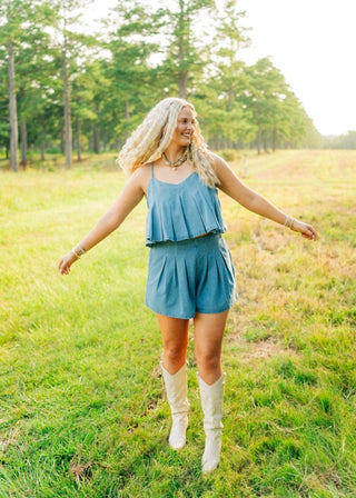 Denim Pleated Skort Set | Select Trends Boutique