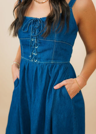 Denim Tie Front Midi Dress | Select Trends Boutique