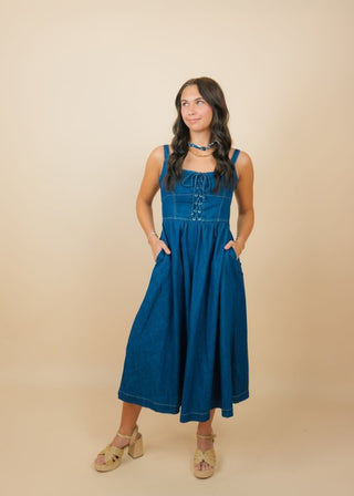 Denim Tie Front Midi Dress | Select Trends Boutique