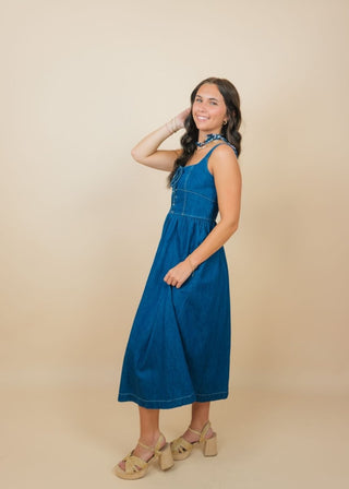 Denim Tie Front Midi Dress | Select Trends Boutique