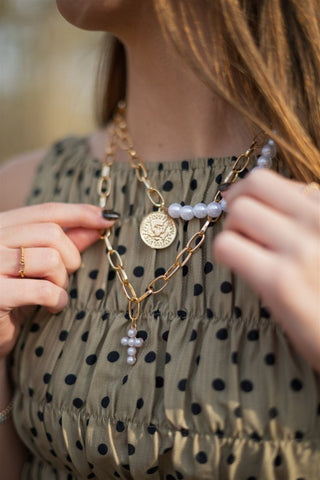 Double Layer Pearl Cross & Coin Necklace | Select Trends Boutique