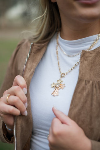Double Layer Statement Cross Necklace | Select Trends Boutique