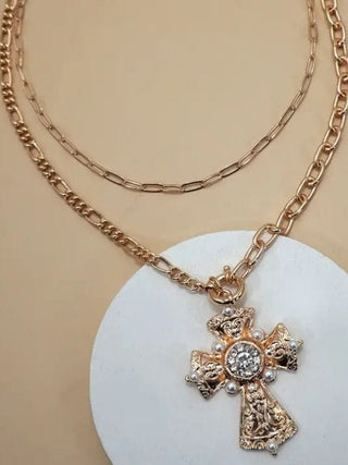Double Layer Statement Cross Necklace | Select Trends Boutique
