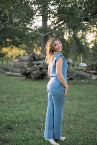 Dusty Blue Knit Set Pants | Select Trends Boutique