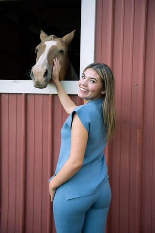 Dusty Blue Knit Set Vest | Select Trends Boutique
