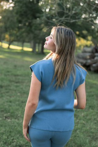 Dusty Blue Knit Set Vest | Select Trends Boutique