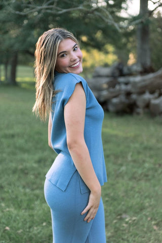Dusty Blue Knit Set Vest | Select Trends Boutique