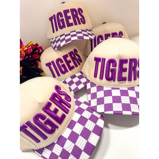 Tigers Checkered Embroidered Trucker Hat