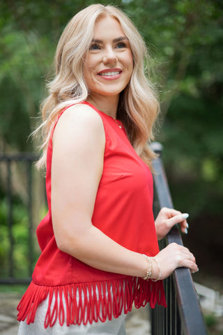 Red Fringe Hem Sleeveless Top