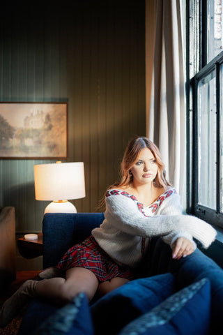 White Christmas Plaid Ribbon Sweater