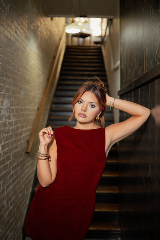 Carmine Red Velvet Mini Dress