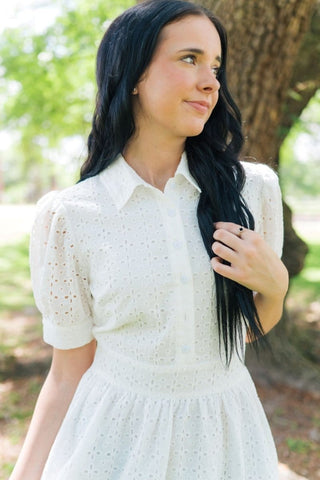 Eyelet Lace Button Up Dress | Select Trends Boutique