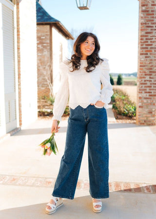 Eyelet Trim Dark Wash Jeans - Select Trends Boutique