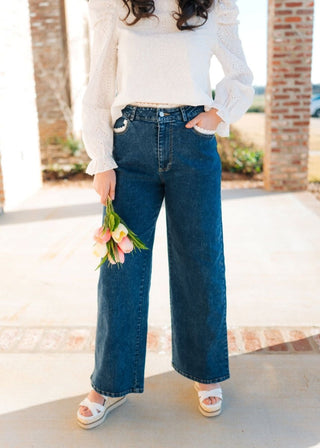 Eyelet Trim Dark Wash Jeans - Select Trends Boutique