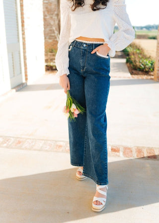 Eyelet Trim Dark Wash Jeans - Select Trends Boutique