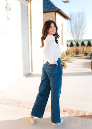 Eyelet Trim Dark Wash Jeans - Select Trends Boutique