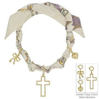 Cream & Lavender Charm Scarf Necklace