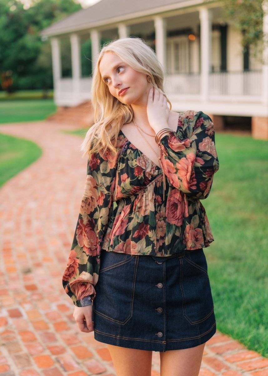 Fall Floral Long Sleeve Blouse