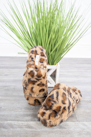 Faux Fur Leopard Slippers