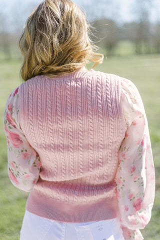 Floral Sleeve Cable Knit Top | Select Trends Boutique