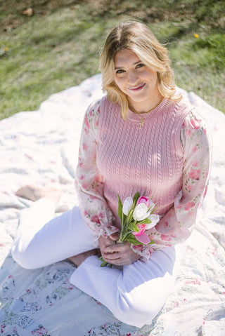 Floral Sleeve Cable Knit Top | Select Trends Boutique