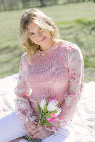 Floral Sleeve Cable Knit Top | Select Trends Boutique