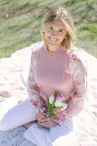 Floral Sleeve Cable Knit Top | Select Trends Boutique
