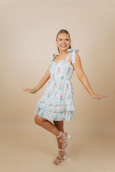 tie up mini dress Floral Shoulder Button Color:BLUE WHITE STRIPE pcat-324 This lightweight mini features Stacees Prom Dress Sky