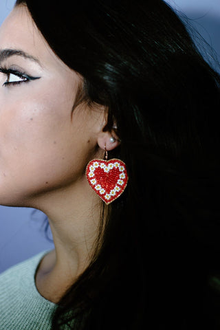 Flower Detail Heart Earrings