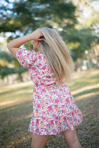 Fuchsia Floral Belted Babydoll Dress - Select Trends Boutique